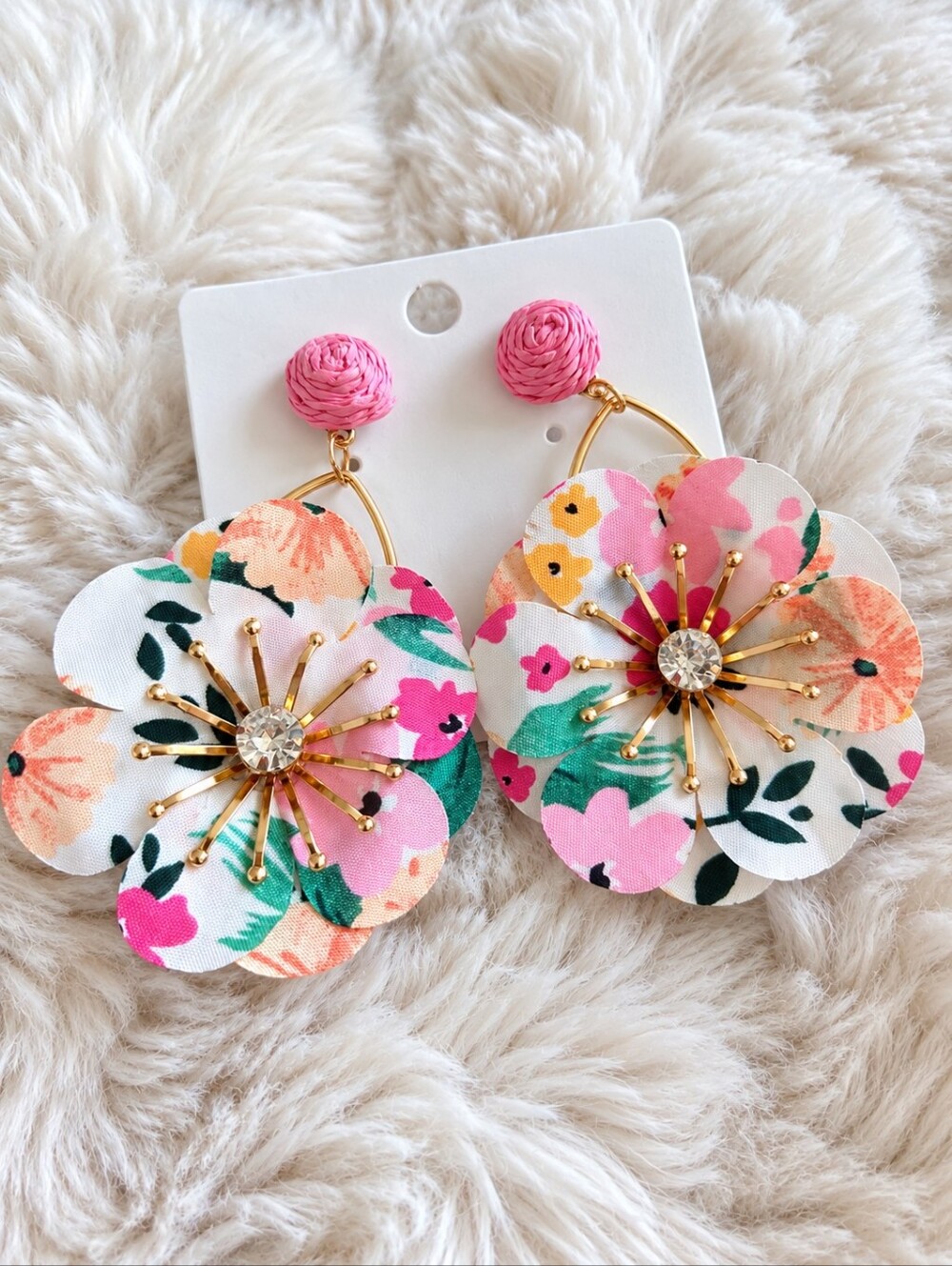 Floral Statement Drop Earrings - Pink Multi